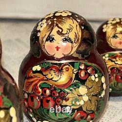 Rare Russian French Hen Embossed Matryoshka Nesting Doll 9 Pce