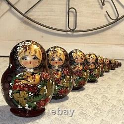 Rare Russian French Hen Embossed Matryoshka Nesting Doll 9 Pce