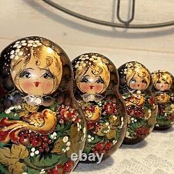 Rare Russian French Hen Embossed Matryoshka Nesting Doll 9 Pce