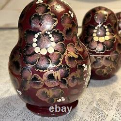 Rare Russian French Hen Embossed Matryoshka Nesting Doll 9 Pce