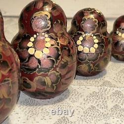 Rare Russian French Hen Embossed Matryoshka Nesting Doll 9 Pce