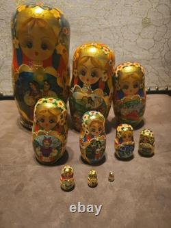 Rare Russian Hand Painted 10 Pieces Nesting 10 Dolls