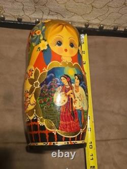 Rare Russian Hand Painted 10 Pieces Nesting 10 Dolls