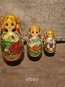Rare Russian Hand Painted 10 Pieces Nesting 10 Dolls