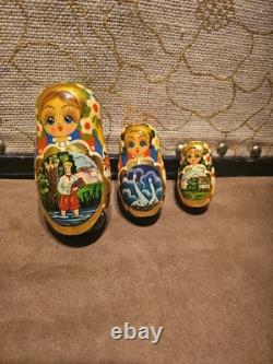 Rare Russian Hand Painted 10 Pieces Nesting 10 Dolls
