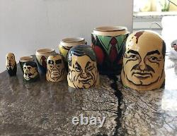 Rare Russian Leaders Wooden Nesting Dolls Vintage Hand Painted
