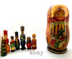 Rare Russian Nesting Doll withChristmas Ornaments, Hand Crafted, Hand Painted, VGC