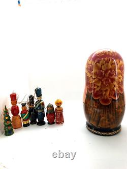 Rare Russian Nesting Doll withChristmas Ornaments, Hand Crafted, Hand Painted, VGC