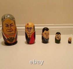 Rare Russian President Nesting Dolls Vintage Set 5 Soviet Leaders