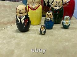 Rare Russian President Nesting Dolls Vintage Set 9 Soviet Leaders Matryoshka