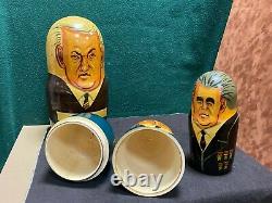 Rare Russian President Nesting Dolls Vintage Set 9 Soviet Leaders Matryoshka