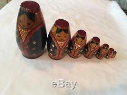 Rare Set of 7 Vintage Old Russian Soviet Wooden Nesting Dolls USSR DRUZBA