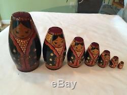 Rare Set of 7 Vintage Old Russian Soviet Wooden Nesting Dolls USSR DRUZBA
