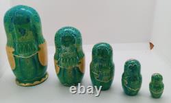 Rare Signed Russian Matryoshka Nesting Doll, Hand Crafted, Hand Painted, 5 Dolls