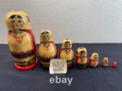 Rare Soviet Era USSR Matryoshka 7 Nesting Dolls with Original Factory Sticker