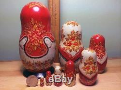 Rare Vintage Beautiful Russian Wooden Nesting Dolls full set 1994 signed