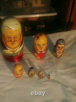 Rare Vintage CCCP Russian Soviet Political Leaders 7 Nesting Dolls Matryoshka