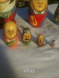 Rare Vintage CCCP Russian Soviet Political Leaders 7 Nesting Dolls Matryoshka