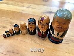 Rare Vintage Hand-Painted & Signed Set of 8 Nesting Dolls of Russian Leaders