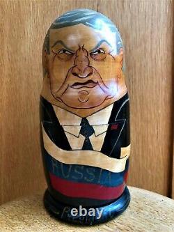 Rare Vintage Hand-Painted & Signed Set of 8 Nesting Dolls of Russian Leaders