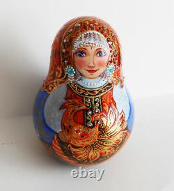 Roly Poly musical toy Nevalyashka wooden hand painted russian style khokhloma