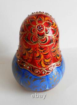 Roly Poly musical toy Nevalyashka wooden hand painted russian style khokhloma
