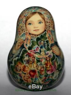 Roly poly author doll Russian matryoshka Christmas girl Snow Maiden no nesting