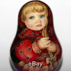 Roly poly author doll Russian matryoshka girl red dress blond baby no nesting
