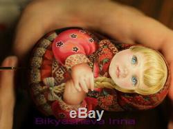 Roly poly author doll Russian matryoshka girl red dress blond baby no nesting