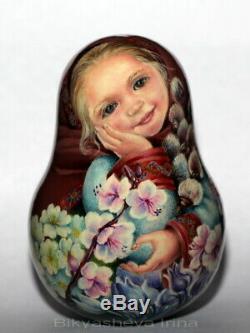 Roly poly author doll Russian matryoshka girl spring flower nature no nesting