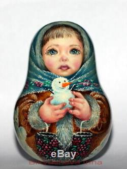 Roly poly author doll Russian matryoshka girl winter snowman baby no nesting
