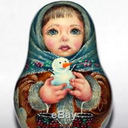 Roly poly author doll Russian matryoshka magic WINTER girl snowman no nesting