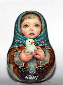 Roly poly author doll Russian matryoshka magic WINTER girl snowman no nesting