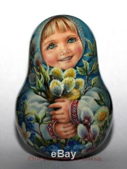 Roly poly author doll matryoshka Russian SPRING FLOWER girl no nesting