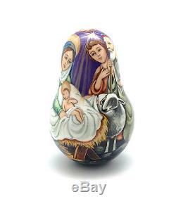 Russia Roly Poly NATIVITY Hand Carved Hand Painted no Nesting DOLL