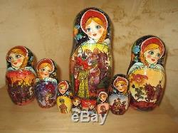 Russian 10 Piece Fairy Tale Matryoshka Babushka Nesting Stacking Dolls 10 TALL
