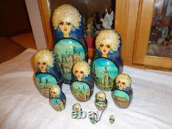 Russian 10 Piece Handmade Signed Exclusive Nesting Doll Set