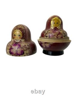 Russian 10-Piece Matryoshka Nesting Doll Set 4 1/2 Painted Signed Great