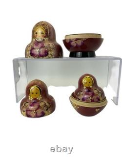 Russian 10-Piece Matryoshka Nesting Doll Set 4 1/2 Painted Signed Great