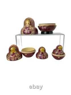 Russian 10-Piece Matryoshka Nesting Doll Set 4 1/2 Painted Signed Great