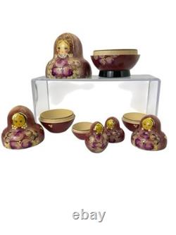 Russian 10-Piece Matryoshka Nesting Doll Set 4 1/2 Painted Signed Great