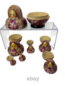 Russian 10-Piece Matryoshka Nesting Doll Set 4 1/2 Painted Signed Great