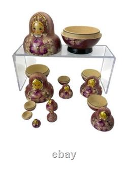 Russian 10-Piece Matryoshka Nesting Doll Set 4 1/2 Painted Signed Great