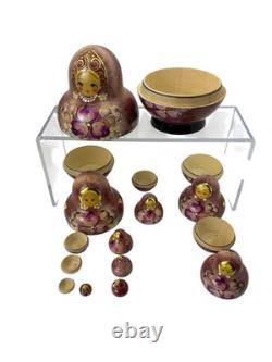 Russian 10-Piece Matryoshka Nesting Doll Set 4 1/2 Painted Signed Great