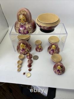 Russian 10-Piece Matryoshka Nesting Doll Set 4 1/2 Painted Signed Great