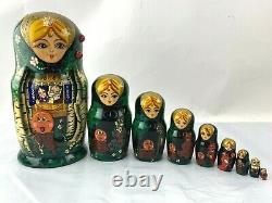 Russian 10pc Handpainted Nesting Doll Matryoshka Kolobok Fairytale 10 inch