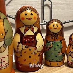 Russian 2011 Nesting Doll Country Lady with Chicken Hand Painted 8 Pcs Signed