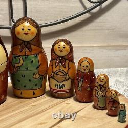 Russian 2011 Nesting Doll Country Lady with Chicken Hand Painted 8 Pcs Signed