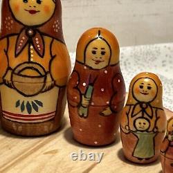 Russian 2011 Nesting Doll Country Lady with Chicken Hand Painted 8 Pcs Signed