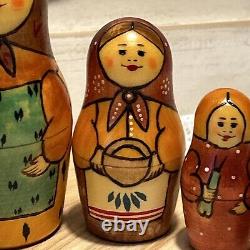 Russian 2011 Nesting Doll Country Lady with Chicken Hand Painted 8 Pcs Signed